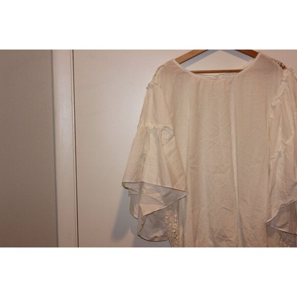 Maette Bohemian Ivory Crochet Lace Bell Sleeve Blouse 2X Womens Top - Picture 2 of 7